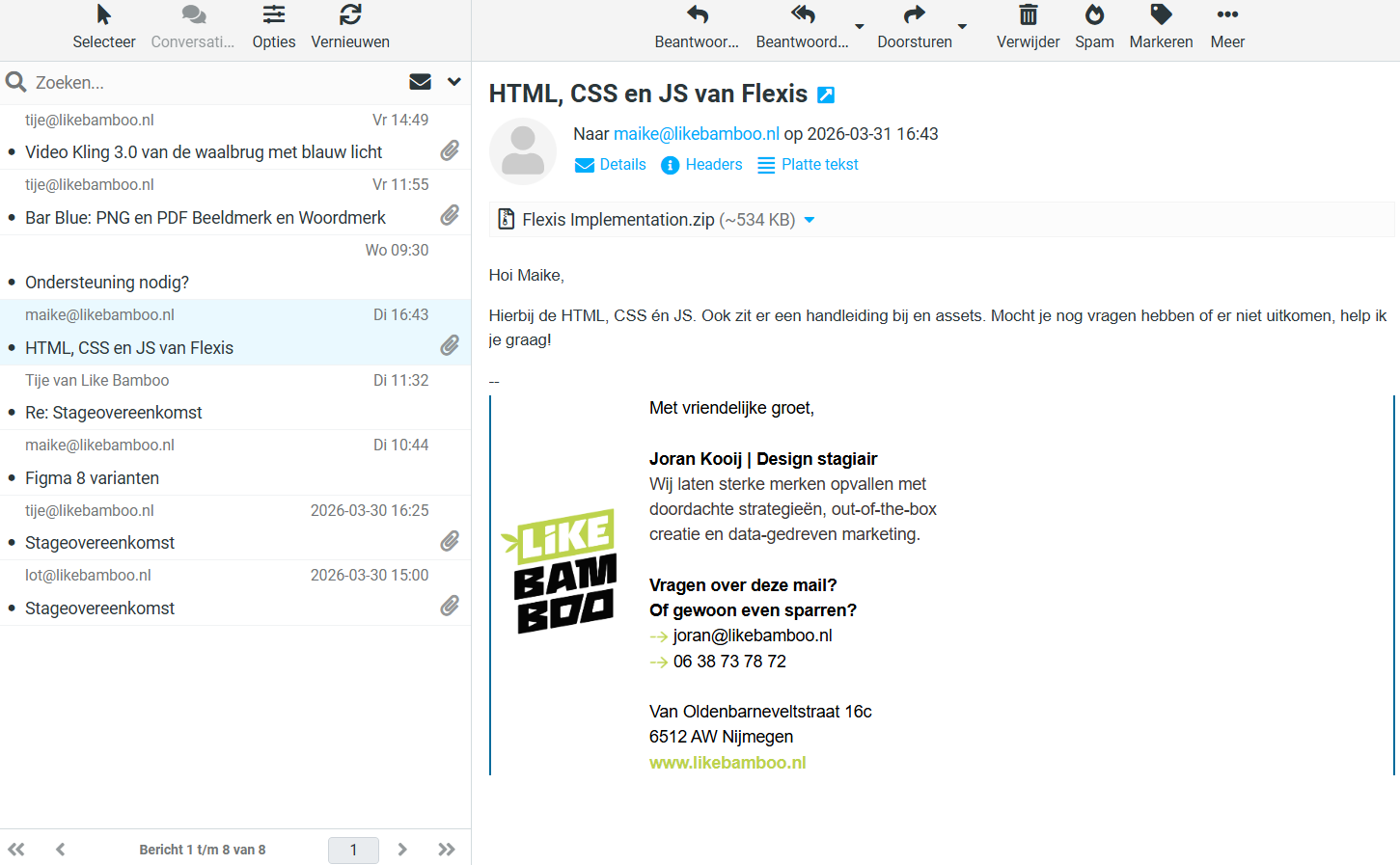 Email communicatie voor hand-off